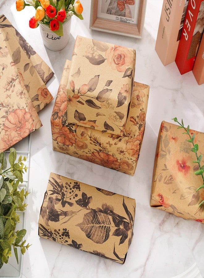 Whaline 12 Sheet Retro Floral Wrapping Paper Vintage Flower Kraft Gift Wrap Paper Bulk Decorative Art Paper for Birthday Baby Shower Wedding DIY Crafts Gift Packing, 19.7 x 27.6 Inch, Folded Flat - Image 5